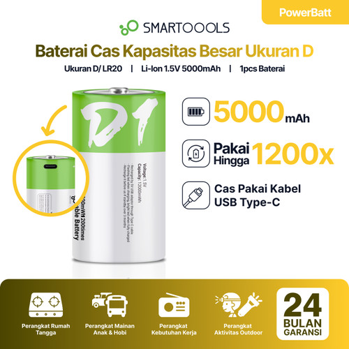 Smartoools PowerBatt D 1.5V Type-C USB Rechargeable Battery