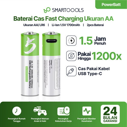 Smartoools PowerBatt AA 1.5V 2pcs Type-C USB Rechargeable Battery
