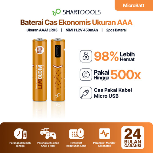 Smartoools MicroBatt AAA 2pcs Type-C Rechargeable Battery