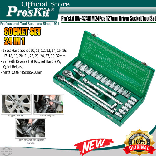[EZM.1220058] Proskit HW-42401M Kunci Driver Socket Sock Set 24 Pcs Sok Wrench Tool