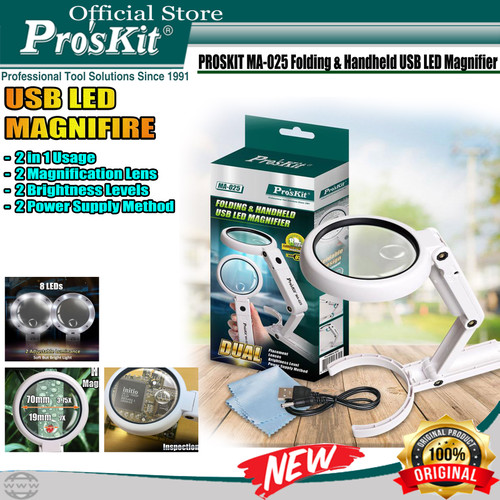 [EZM.1220302] Magnifier Kaca Pembesar USB LED 7X Dan 3,5X 70mm PROSKIT MA-025 ORI