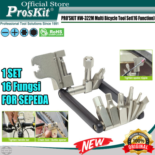 [EZM.1220092] Bike Tool Kit Set 16 IN 1 Set Kunci Sepeda Lipat Proskit HW-322M ORI