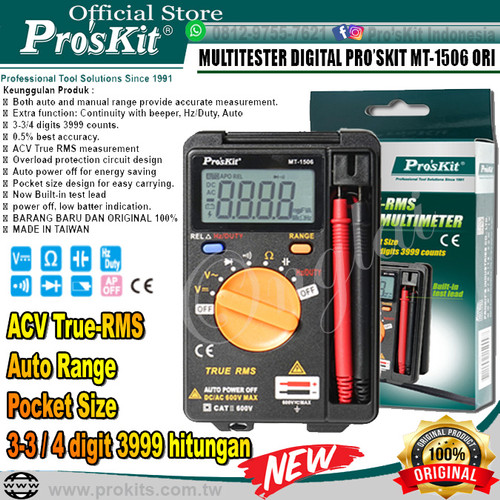 [EZM.1220093] Multitester Digital Auto True Range RMS PRO'SKIT MT-1506 Multimeter OR