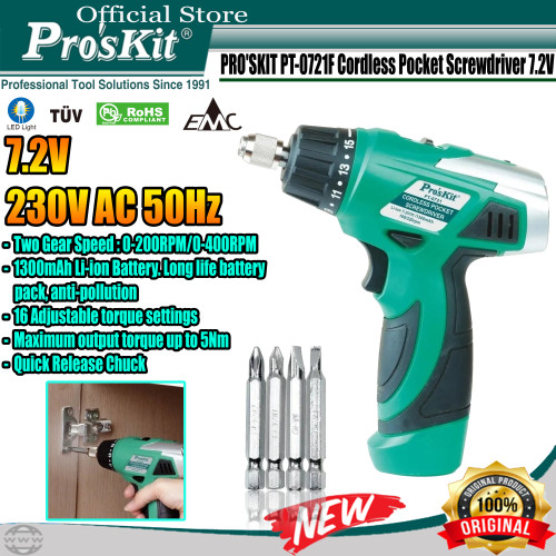[EZM.1220311] MESIN OBENG CORDLESS PRO'SKIT PT-0721F 7.2V (230V AC 50HZ) ORI Proskit