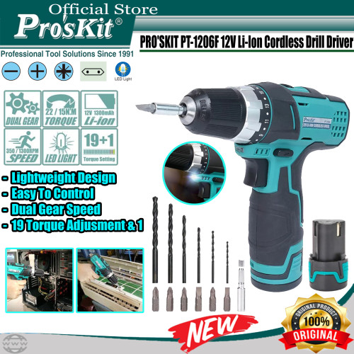[EZM.1220312] MESIN BOR CORDLESS PRO'SKIT PT-1206F 12V ORIGINAL - Proskit Mesin Bor