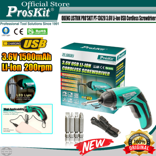 [EZM.1220125] Proskit Obeng Set Listrik PRO'SKIT PT-1362U USB Baterai Li-Ion 3.6V OR