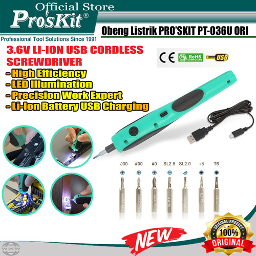 [EZM.1220126] Proskit PT-036U Screwdriver Obeng Listrik USB Electric Precision Set