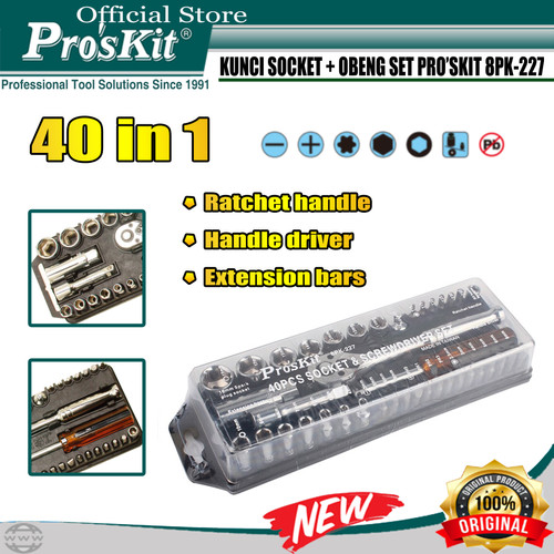 [EZM.1220244] Kunci Socket + Obeng Set Proskit 8PK-227 40 IN1 Ratchet Screwdrive ORI