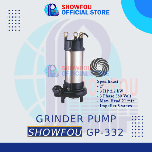 [EZM.6600040] SHOWFOU SUBMERSIBLE SEWAGE GRINDER PUMP GP-332, 3 HP, 3 Phase 2.2k Wat