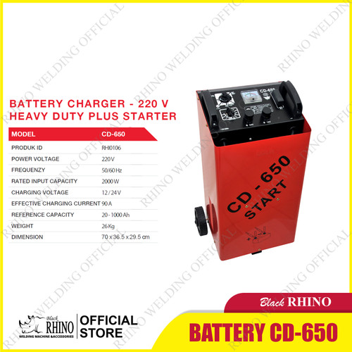 [EZM.3900001] Black RHINO Battery Heavy Dutty CD-650 Plus Starter - 220V