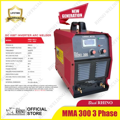 [EZM.3900009] Mesin Las Black RHINO MMA 300 A 3Phase NEW GEN