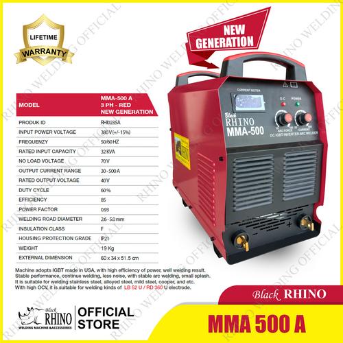 [EZM.3900060] Mesin Las Black RHINO MMA 500 A IGBT 3Phase NEW GEN
