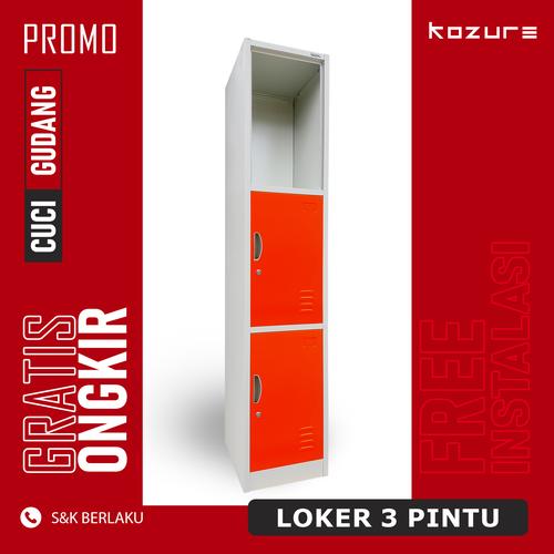 [EZO.7600033] Lemari Loker Besi Merk Kozure Type KL-3 Warna Orange 3 Pintu