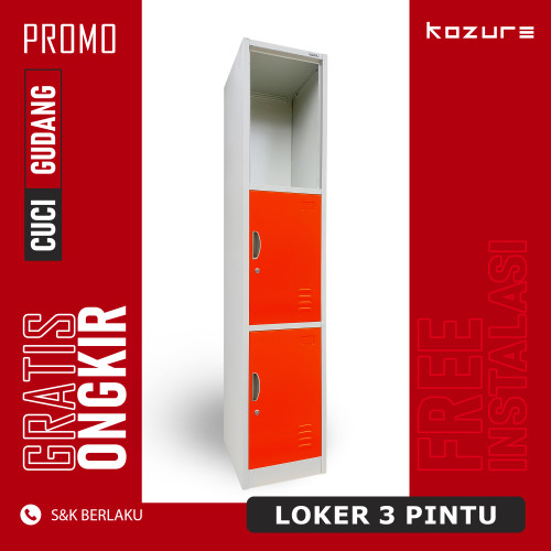 [EZO.7600033] Lemari Loker Besi Merk Kozure Type KL-3 Warna Orange 3 Pintu