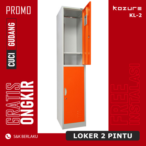 Lemari Loker Besi Merk Kozure Type KL-2 Warna Orange 2 Pintu