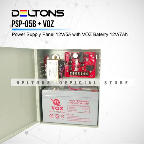 [EZO.7700092] Power Supply Panel 12V 5A dan Battery Baterai Aki 12V 7Ah