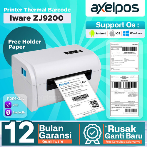 [EZO.7800047] Printer Thermal Barcode Label A6 110mm Usb Bluetooth Iware ZJ9200