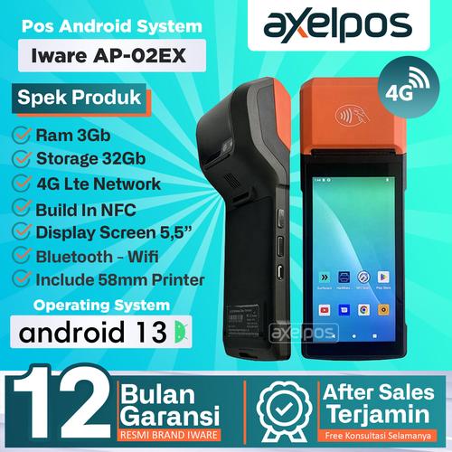 [EZO.7800059] Mobile Pos Android mesin kasir portable Iware AP02EX 4G 3GB/32GB NFC