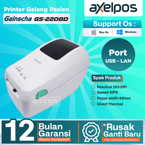 [EZO.7800075] Printer Thermal Label Barcode Wristband Gelang Pasien Gprinter GS2208D