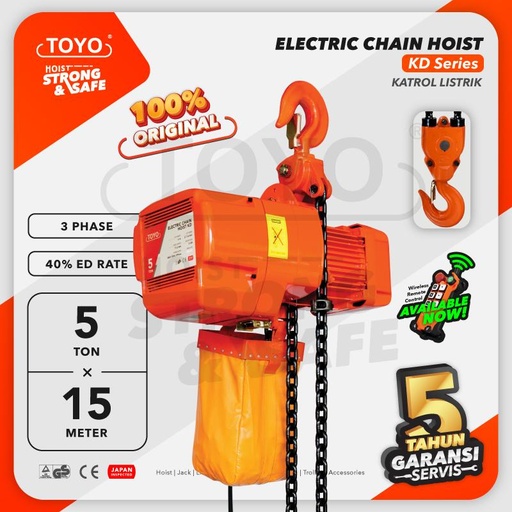 Electric Chain Hoist 5 Ton  x 15 Meter KD Series TOYO