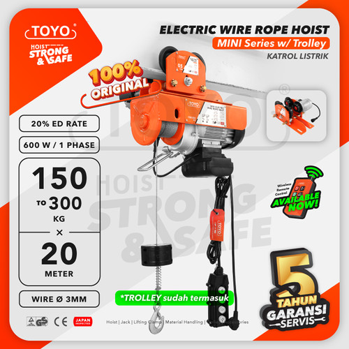 [EZO.1600059] Mini Electric Hoist Trolley set / Katrol Listrik 150/300Kg x 20M TOYO
