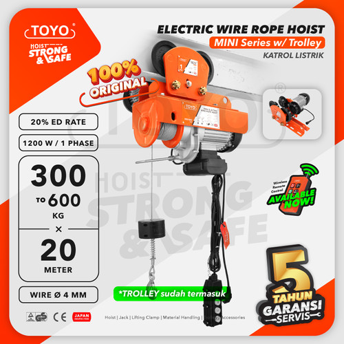 [EZO.1600063] Mini Electric Hoist Trolley set / Katrol Listrik 300/600Kg x 20M TOYO