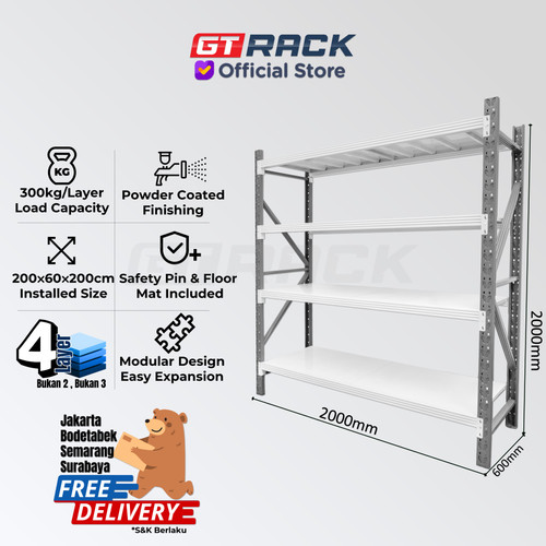 [EZO.8900073] RAK BESI 300KG 4 TINGKAT 2 METER RACK GUDANG SUSUN KOSMETIK SPAREPART