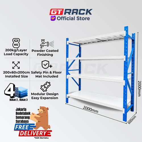 [EZO.8900074] RAK BESI 200KG 4 TINGKAT 2 METER RACK GUDANG SUPERMARKET RUMAH GARASI