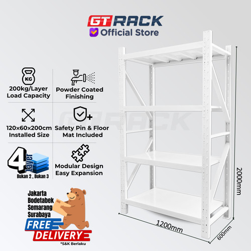 [EZO.8900076] RAK GUDANG BESI 200KG 4 SUSUN 2 METER PANJANG 1.2 M RAK KAMAR DAPUR