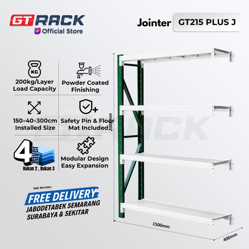 [EZO.8900081] RAK GUDANG BESI GT RACK GT215 PLUS - 200KG 4 SUSUN 2 METER LEBAR 40CM PANJANG 150CM - BARANG TINGKAT SUPERMARKET MINMARKET DISPLAY PAJANGAN TOKO SWALAYAN BENGKEL - GARASI RUMAH DAPUR KITCHEN PENYIMPANAN ODNER LEMARI BUKU ARSIP DOKUMEN ORDNER FILE KANTOR