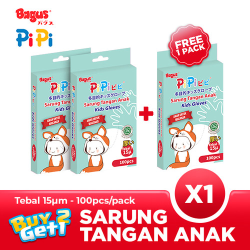 [EZO.9000083] BUY 2 GET 1 FREE - Bagus PiPi Sarung Tangan Anak 15 µ 100 pcs