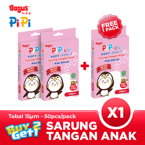 [EZO.9000084] BUY 2 GET 1 FREE - Bagus PiPi Sarung Tangan Anak 15 µ 50 pcs