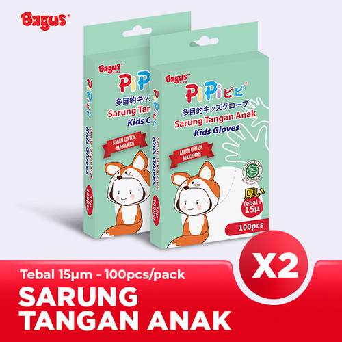 [EZO.9000096] Twin Pack Bagus PiPi Sarung Tangan Plastik Anak 15 Micron 100's