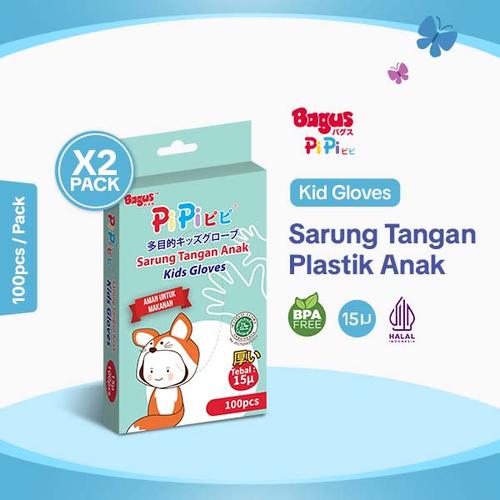 [EZO.9000096] Twin Pack Bagus PiPi Sarung Tangan Plastik Anak 15 Micron 100's