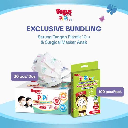 [EZO.9000098] Bagus PiPi Sarung Tangan Plastik & Surgical Masker Anak Bundle-10 μm