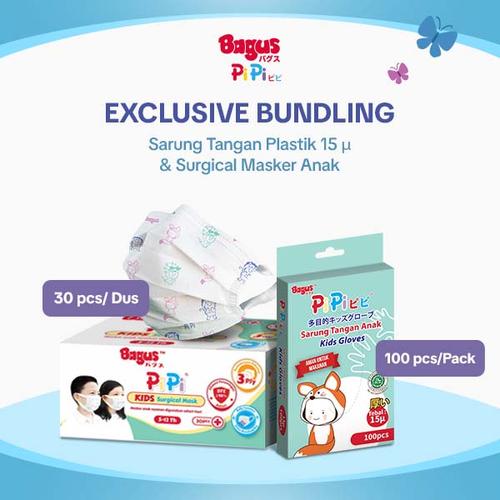 [EZO.9000099] Bagus PiPi Sarung Tangan Plastik & Surgical Masker Anak Bundle-15 μm