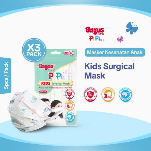 [EZO.9000116] [Triple Pack] Bagus PiPi Kids Surgical Mask 5 pcs - Masker Medis Anak