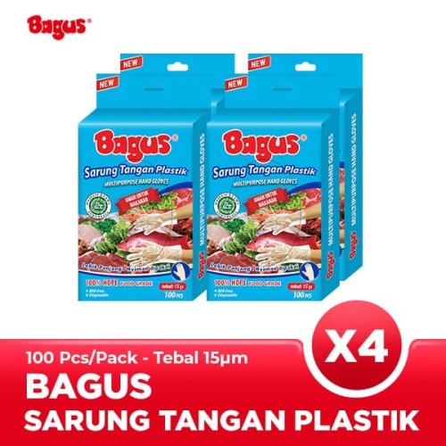 [EZO.9000147] [ QUAD PACK ] Bagus Sarung Tangan Plastik 15 µ 100 pcs [ 4 Pack ]