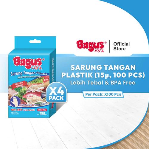 [EZO.9000147] [ QUAD PACK ] Bagus Sarung Tangan Plastik 15 µ 100 pcs [ 4 Pack ]