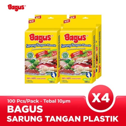 [EZO.9000148] [ QUAD PACK ] Bagus Sarung Tangan Plastik 10 µ 100 pcs [ 4 pcs ]