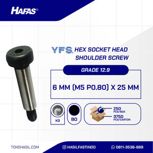 [EZR.2300078] Socket Shoulder Screw 6 mm (M5 P0.80) x 25 mm - Baut L Baja 12.9