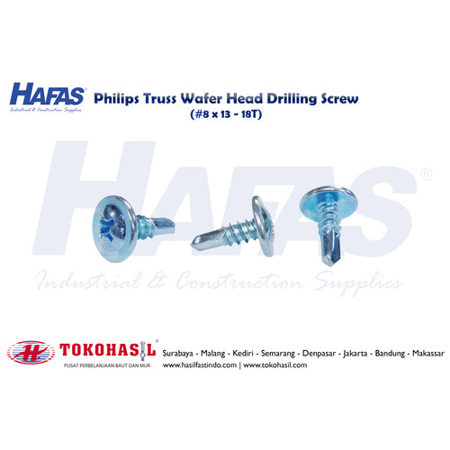 [EZR.2300861] Sekrup Philips Truss Wafer Head Drilling Screw #8 x 13 - 18T (Putih)