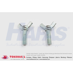 [EZR.2301022] Wing Bolt M8 x 25 - P1.25, Putih (Baut kuping / kupu-kupu) ECERAN