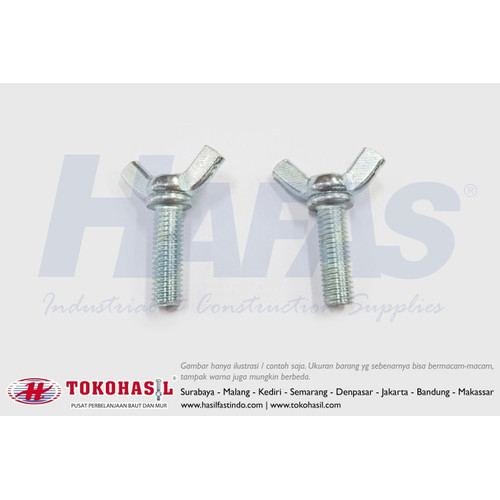 [EZR.2301043] Wing Bolt M8 x 50 - P1.25, Putih (Baut kuping / kupu-kupu) ECERAN