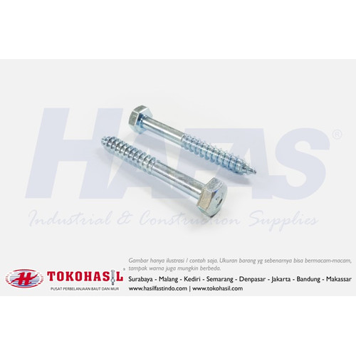 [EZR.2301201] Desk Screw / Lag Screw UCP 5/16 x 5" - HALF drat (putih)