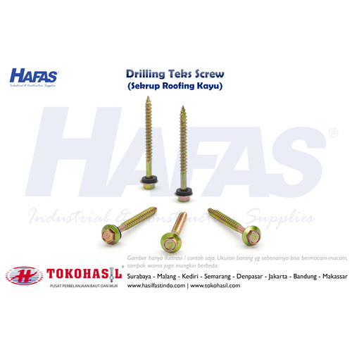 [EZR.2301590] HWH Drilling Teks Screw/Sekrup Roofing Kayu #12x2", 11T (kuning)
