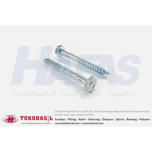 [10SLSAB-000029DR] Desk Screw UCP Putih 5/16x2 1/2" (Lag Screw 5/16 x 2,5 inch) - Half