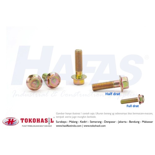 [EZR.2303111] Baut Flange M 10 x 50 mm - P1.25 / Flange Bolt M10x50 – Half
