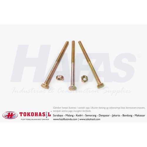[EZR.2303259] Baut & Mur 4.6 M8 x 150 (B/N 4.6 M 08 x 150) - P1.25, Half, kuning