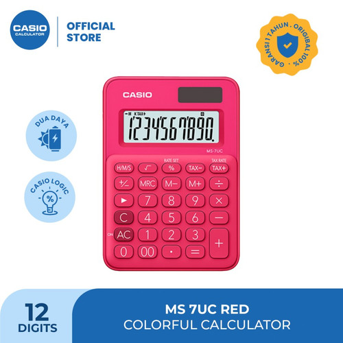 [EZO.7500351] CASIO Colorful Calculator MS-7UC-Red